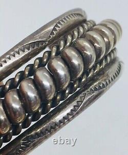 Vintage Navajo Native American Sterling Silver Ornate Coil Cable Cuff Bracelet