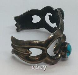 Vintage Navajo Native American Sterling Silver Sand Cast Turquoise Cuff Bracelet
