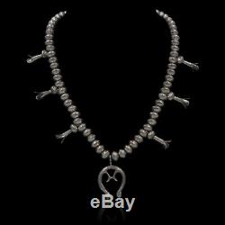 Vintage Navajo Native American Sterling Silver Squash Blossom 20' Necklace