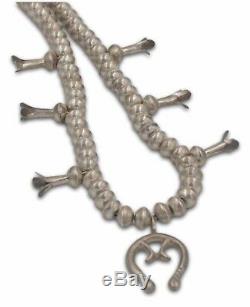 Vintage Navajo Native American Sterling Silver Squash Blossom 20' Necklace