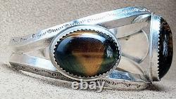 Vintage Navajo Native American Sterling Silver Tiger Eye / Nellite Cuff Bracelet