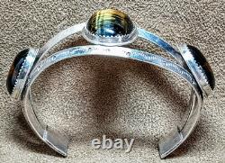 Vintage Navajo Native American Sterling Silver Tiger Eye / Nellite Cuff Bracelet