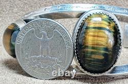 Vintage Navajo Native American Sterling Silver Tiger Eye / Nellite Cuff Bracelet