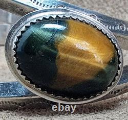 Vintage Navajo Native American Sterling Silver Tiger Eye / Nellite Cuff Bracelet