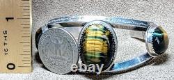 Vintage Navajo Native American Sterling Silver Tiger Eye / Nellite Cuff Bracelet