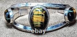 Vintage Navajo Native American Sterling Silver Tiger Eye / Nellite Cuff Bracelet