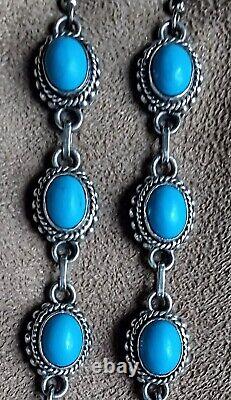 Vintage Navajo Native American Sterling Silver Turquoise 4.5l Dangle Earrings