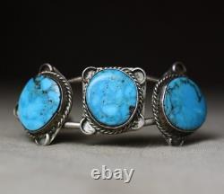 Vintage Navajo Native American Sterling Silver Turquoise Bracelet Cuff Size 6.25