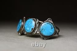 Vintage Navajo Native American Sterling Silver Turquoise Bracelet Cuff Size 6.25