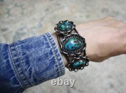 Vintage Navajo Native American Sterling Silver Turquoise Cuff Bracelet Size 6.5