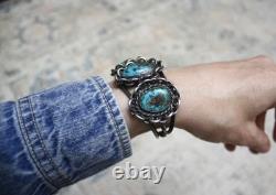 Vintage Navajo Native American Sterling Silver Turquoise Cuff Bracelet Size 6.5