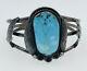 Vintage Navajo Native American Sterling Silver Turquoise Wide Cuff Bracelet