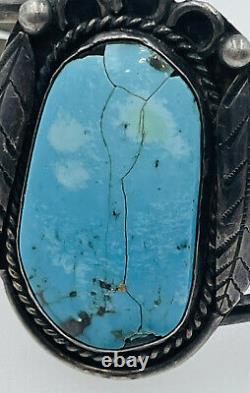 Vintage Navajo Native American Sterling Silver Turquoise Wide Cuff Bracelet