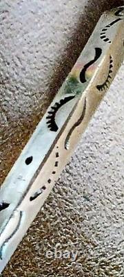 Vintage Navajo Native American Tooled Sterling Silver Knife Edge Cuff Bracelet