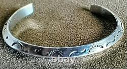 Vintage Navajo Native American Tooled Sterling Silver Knife Edge Cuff Bracelet