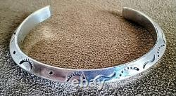 Vintage Navajo Native American Tooled Sterling Silver Knife Edge Cuff Bracelet