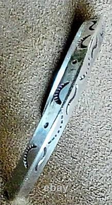 Vintage Navajo Native American Tooled Sterling Silver Knife Edge Cuff Bracelet