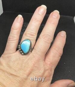 Vintage Navajo Native American Turquoise Bear Claw 925 Silver Ring Size 8.75