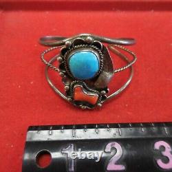 Vintage Navajo Native American Turquoise & Coral Bracelet/ Cuff