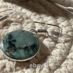 Vintage Navajo Natural Turquoise Earrings 925 Sterling 0.8 Round