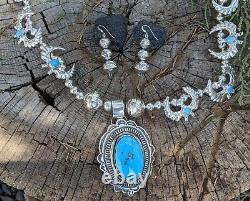 Vintage Navajo Necklace Earrings Set Turquoise Signed Maloney Tafoya Rare
