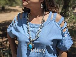 Vintage Navajo Necklace Earrings Set Turquoise Signed Maloney Tafoya Rare
