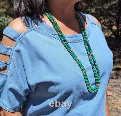 Vintage Navajo Necklace Green Blue Ajax Turquoise Orange Coral Beads NA Jewelry