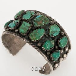 Vintage Navajo OLD BLUE GEM Turquoise Bracelet Sterling Silver Old Pawn Cuff LG