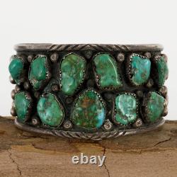 Vintage Navajo OLD BLUE GEM Turquoise Bracelet Sterling Silver Old Pawn Cuff LG