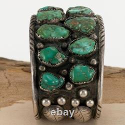 Vintage Navajo OLD BLUE GEM Turquoise Bracelet Sterling Silver Old Pawn Cuff LG