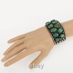 Vintage Navajo OLD BLUE GEM Turquoise Bracelet Sterling Silver Old Pawn Cuff LG