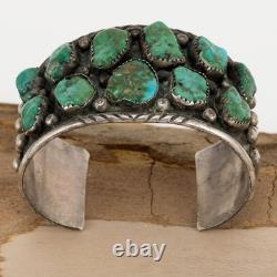 Vintage Navajo OLD BLUE GEM Turquoise Bracelet Sterling Silver Old Pawn Cuff LG