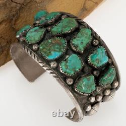 Vintage Navajo OLD BLUE GEM Turquoise Bracelet Sterling Silver Old Pawn Cuff LG