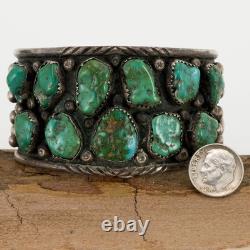 Vintage Navajo OLD BLUE GEM Turquoise Bracelet Sterling Silver Old Pawn Cuff LG