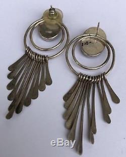 Vintage Navajo Old Pawn Sterling Silver Black Onyx Dangle Chandelier Earrings