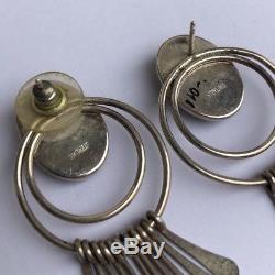 Vintage Navajo Old Pawn Sterling Silver Black Onyx Dangle Chandelier Earrings
