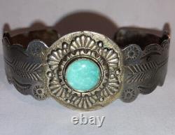Vintage Navajo Old Pawn Sterling Silver Turquoise Cuff Bracelet