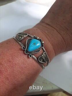 Vintage Navajo Old Pawn Sterling Silver Turquoise Cuff Bracelet, baby blue turq