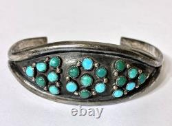 Vintage Navajo Old Pawn Style Sterling Silver Turquoise Cluster Cuff Bracelet
