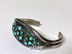 Vintage Navajo Old Pawn Style Sterling Silver Turquoise Cluster Cuff Bracelet