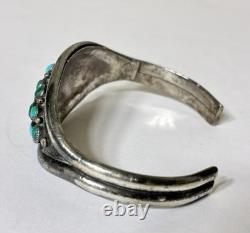 Vintage Navajo Old Pawn Style Sterling Silver Turquoise Cluster Cuff Bracelet