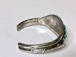 Vintage Navajo Old Pawn Style Sterling Silver Turquoise Cluster Cuff Bracelet
