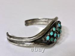 Vintage Navajo Old Pawn Style Sterling Silver Turquoise Cluster Cuff Bracelet