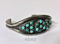 Vintage Navajo Old Pawn Style Sterling Silver Turquoise Cluster Cuff Bracelet