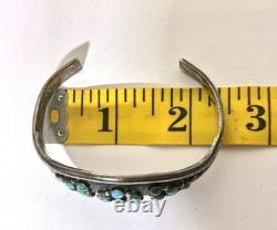 Vintage Navajo Old Pawn Style Sterling Silver Turquoise Cluster Cuff Bracelet