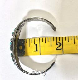 Vintage Navajo Old Pawn Style Sterling Silver Turquoise Cluster Cuff Bracelet