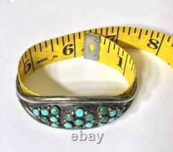 Vintage Navajo Old Pawn Style Sterling Silver Turquoise Cluster Cuff Bracelet