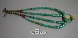 Vintage Navajo Old Pawn Turquoise Heishi Sterling Mop 2 Strand Jacla Necklace