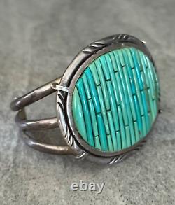 Vintage Navajo P SIERRA Turquoise COBBLESTONE Sterling Bracelet 121+g AS FOUND