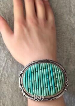 Vintage Navajo P SIERRA Turquoise COBBLESTONE Sterling Bracelet 121+g AS FOUND